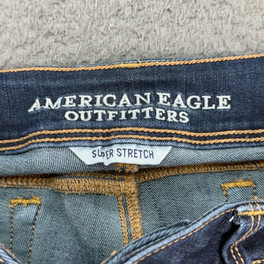 American Eagle Kick Boot Jeans Men 12 Short Blue Super Stretch Dark Wash